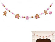 10 Ft Pink Felt Christmas Gingerbread Garland Gingerbread Man | Cute pastel gingerbread theme creates sweet atmosphere for modern pink-style Christmas home styling