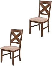 Furnifact Solid Wood Upholstered Dining Chairs Set of 2, Cross Back Kitchen Chairs for Dining Room and Dining Table, Brown