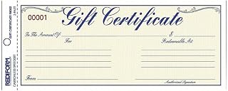 Rediform Gift Certificate Pack, 25 Duplicates with Envelopes, 3.625" x 9.5", Numbered, Blue/Gold (98002)
