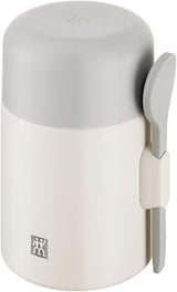 ZWILLING Thermo Plus Food Container 600 ml, Keeps Hot/Cold for up to 10 Hours, Double-Walled, Stainless Steel Thermal Mug with Spoon, Leak-Proof, Lightweight, Dishwasher Safe, Cream