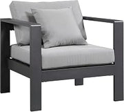 Gray Fabric Outdoor Patio Aluminum Arm Chair for Contemporary Outdoor Living, Durable Frame, Comfortable Seat, Stylish Design