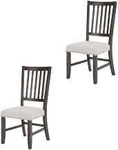 Starlight Canyon Home Solid Wood Upholstered Slatback Dining Chairs Set of 2, Rustic Wooden Kitchen Chairs for Dining Room, Distressed Dark Brown