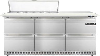 DL72-12C-FB-D Designer Line Sandwich Unit, 72" W, With 12 Pan Top Openings, 19" Cutting Board, Front Breathing & Four Drawers