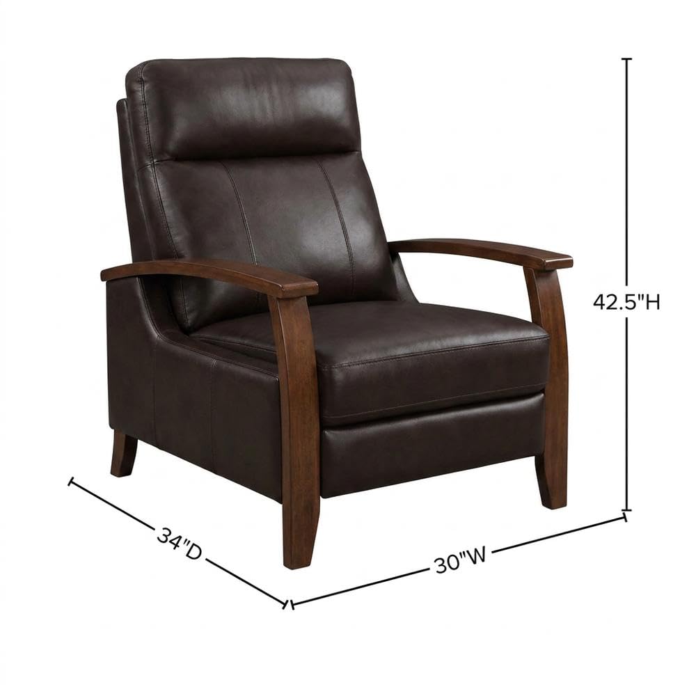 Semi-Leather Recliner Chair with Wood Arms Push-Back by Furnifact – Hardwood and plywood frame construction, Leather Gel, Brown
