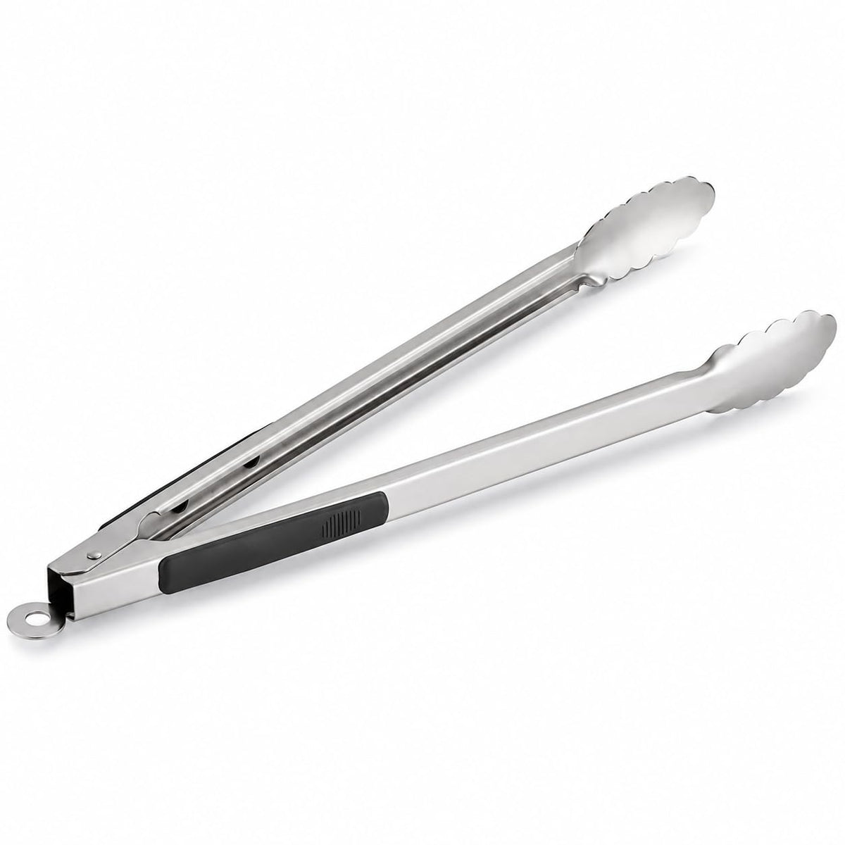 Glownary 20 Inch Stainless Steel Grilling Tongs with Black Silicone Handle – Heat Resistant up to 400F, Scalloped Tips, Locking Function, Dishwasher Safe