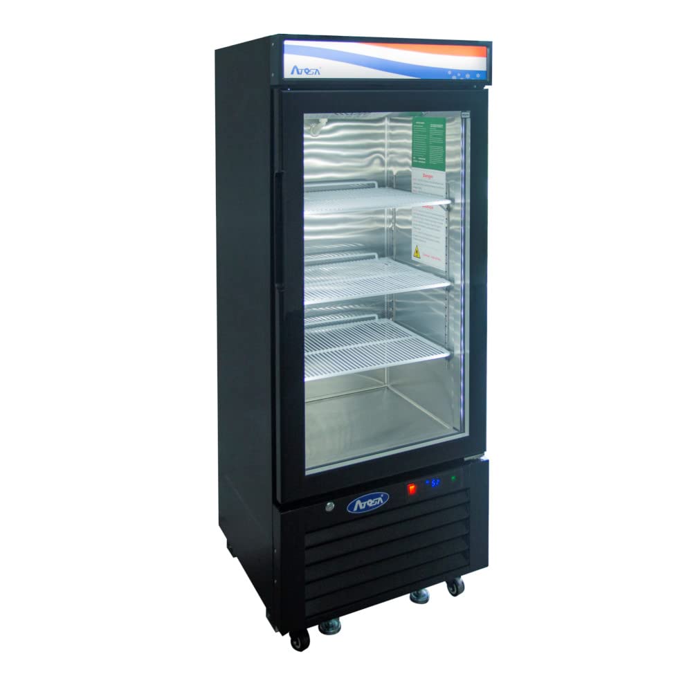 Commercial Compact Black Steel Glass Door Refrigerator Merchandiser by Atosa – 8.3 cu. ft., 8.3 cubic_feet, Stainless Steel, Model MCF8726GR
