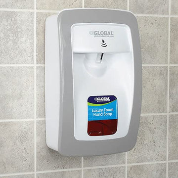 Hand Soap Starter Kit with Automatic Dispenser by Global Industrial – 12"L x 10"W x 8"H, Plastic, White/Gray, Model 640812