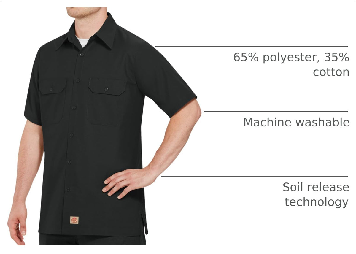 Men's Solid Rip Stop Shirt by Red Kap – X-Large, Cotton, Black, Model SY60BK SS XL