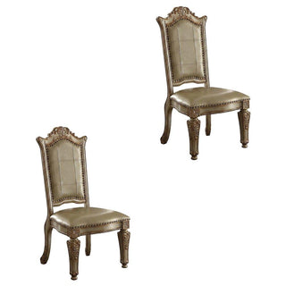 PU Leather-Upholstered Dining Side Chair with Gold Patina Wood Frame by Furnifact – Wood, Bone Pu &Amp; Gold Patina, Pack of 2