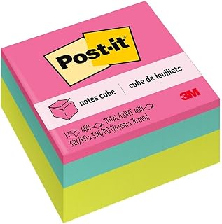 Post-it Notes Cube, 400 Total Notes, 3" x 3", Bright Colors