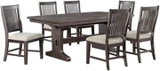 Rustic Brown Wood 7pc Dining Set with Beige Chairs