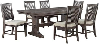 Rustic Brown Wood 7pc Dining Set with Beige Chairs