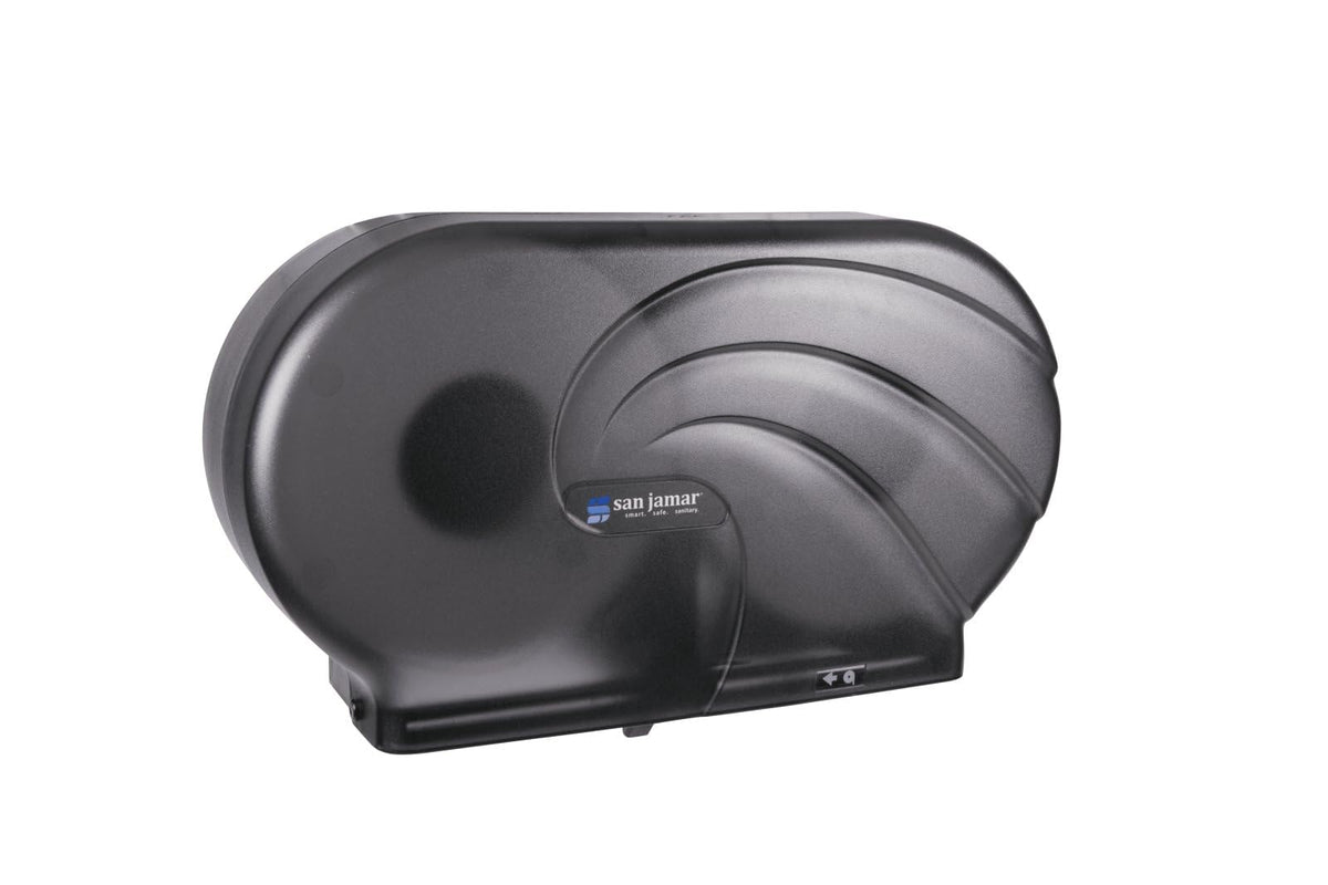 Twin 9" Bath Tissue Dispenser by San Jamar – 19 x 5 1/4 x 12, Plastic, Black Pearl, Model R4090TBK