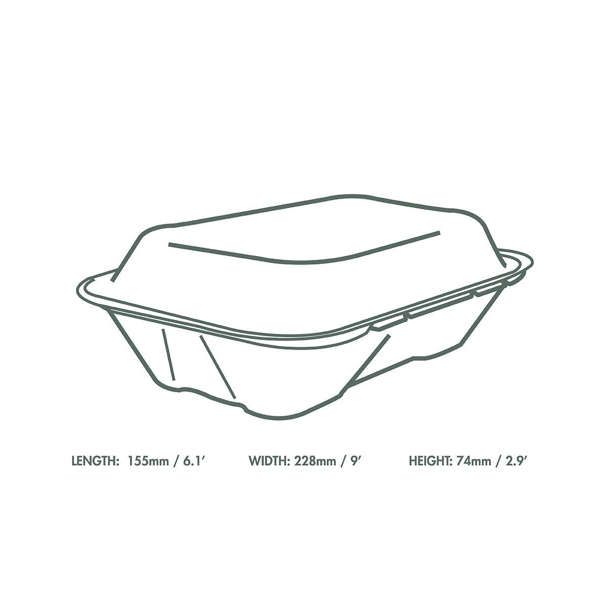 Plant-Based Compostable 9 x 6in Large Bagasse Clamshell (Case of 200) by Vegware – 9 x 6in, Bagasse, White, Pack of 200, Model VA-SH89
