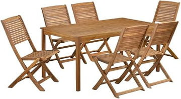 Oil-Finish 7-Piece Patio Dining Set - Rectangle Acacia Wood Table and 6 Side Chairs, Comfortable Outdoor Seating for Garden Backyard