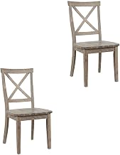 Starlight Canyon Home Acacia Veneer X-Back Dining Chairs Set of 2, Wire-Brushed Coastal Wood Chairs for Dining Room, Brushed Bisque