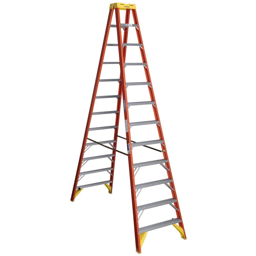 () Twin Step Ladder by Werner – 92"L x 34"W x 9"H, Fiberglass, Orange, Model T6212