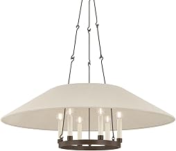 Troy Lighting Archive 6-Light Chandelier | Bronze | Natural Linen Shade | Modern Lantern Ring Design | Dining Room or Kitchen Lighting | Steel Frame | Damp Rated Fixture | Model F1638-BRZ