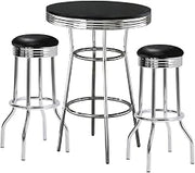 Furnifact Metal Round Pub Dining Set 3-Piece, Retro Bar Stools and Kitchen Bar Stools for Home Bar, Black