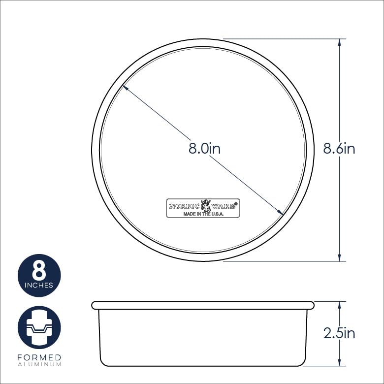 Naturals 8 Inch Round Cake Pan by Nordic Ware – 8 Inch 2pc, Aluminum, Natural, Pack of 2, Model 46804AMZ