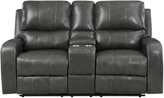 Starlight Canyon Home Leather-Upholstered Loveseat with Power Console, Reclining Love Seat Sofa and Leather Reclining Loveseats, Grey
