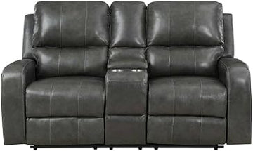 Starlight Canyon Home Leather-Upholstered Loveseat with Power Console, Reclining Love Seat Sofa and Leather Reclining Loveseats, Grey