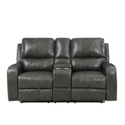 Leather-Upholstered Loveseat with Power Console by Starlight Canyon Home – Hardwood anhd Plywood frame, Full leather front, Grey