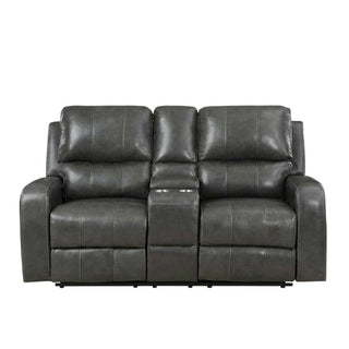 Leather-Upholstered Loveseat with Power Console by Starlight Canyon Home – Hardwood anhd Plywood frame, Full leather front, Grey