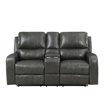 Leather-Upholstered Loveseat with Power Console by Starlight Canyon Home – Hardwood anhd Plywood frame, Full leather front, Grey