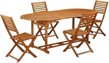 Oil Finish Wooden Patio Set - Dining Table and 4 Outdoor Chairs, Durable Wood Construction Ideal for Backyard, Garden, and Deck Seating