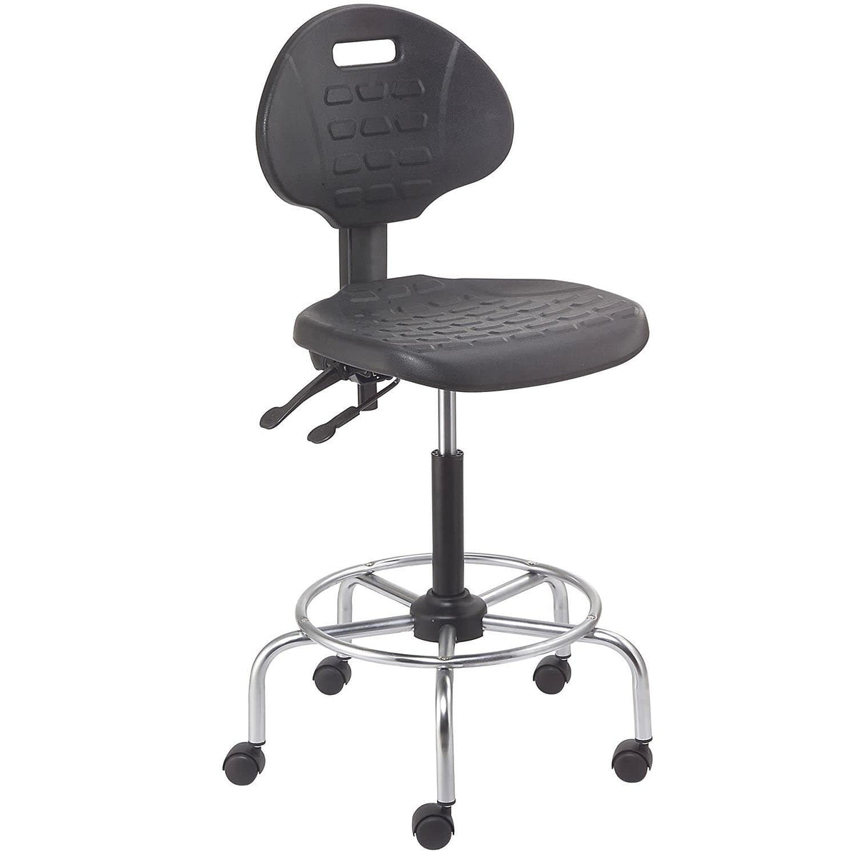 4 Way Adjustable Stool with Chrome Base by Global Industrial – 23.5"W x 24"L x 9"H, chrome, Black, Model A203TC