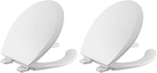 Bemis 550TTT Open Front Durable Wood Toilet Seat, Secure Hinges Stay Tight, Made in USA, Round, White (Pack of 2)