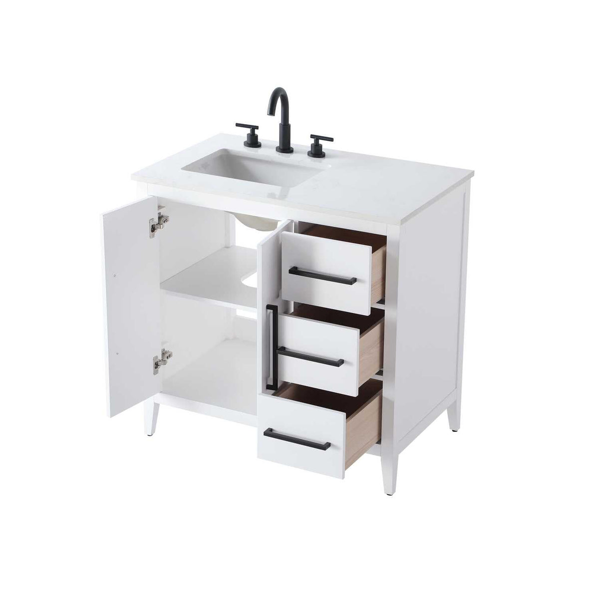 White Millie Bathroom Vanity by by Elegant Lighting – Solid wood and MDF, White, Model VF29336WH