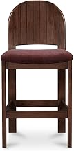 Emil Counter Stool, Carved Arch Back, Solid Rubber Wood, Tapered Legs, Polyester Upholstery, Berry
