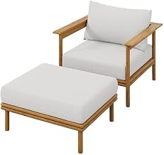 Modway Wren Teak Wood Outdoor Patio Armchair and Ottoman Set in Natural Sail