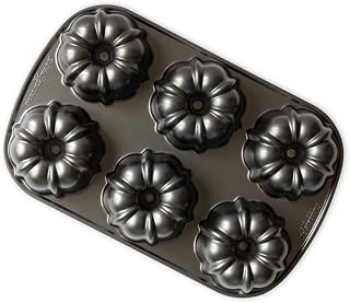 Nordic Ware Original Bundtlette Pan, Cast Aluminium Mini Bundt Tin, Bundt Cake Tin for 6 Cakes, Cake Mould Colour: Graphite