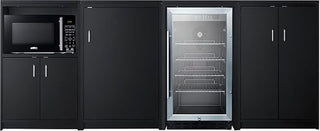 Summit Appliance CWSUITE85G 85" Wide Casework Suite with Beverage Center and Microwave, ADA Height; Trash Receptacle Included; 2.7 cu.ft. Beverage Center; Leveling Legs; Black