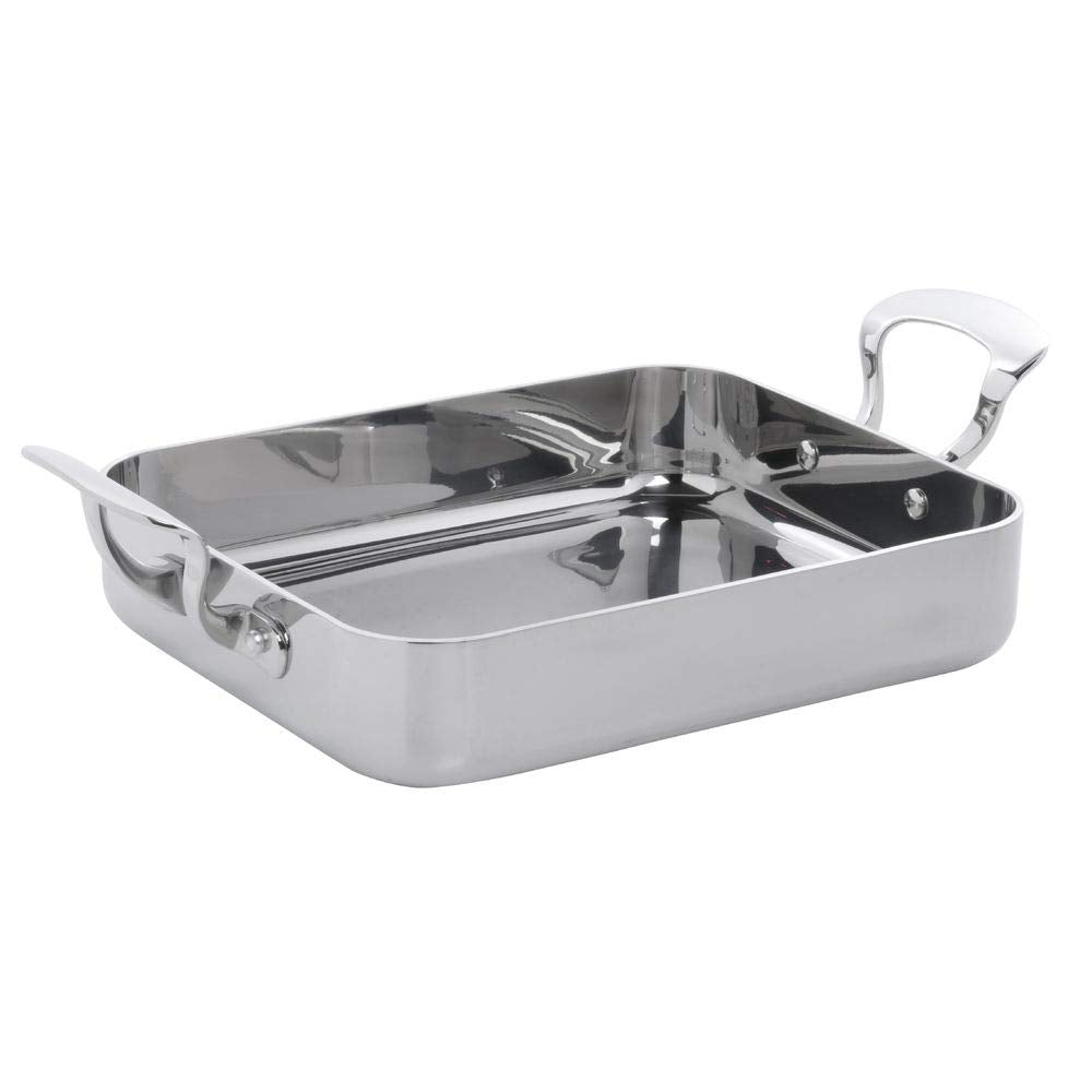 Roasting Pan Stainless Steel Pan - 11 1/2" L x 9 1/2" W x 2 3/8" H by HUBERT – Stainless Steel, Silver, Model 33597