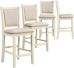 Starlight Canyon Home Solid Wood Dining Chairs with Polyester Seat, Counter Height Bar Stools for Kitchen Island or Counter, Bisque, Set of 4