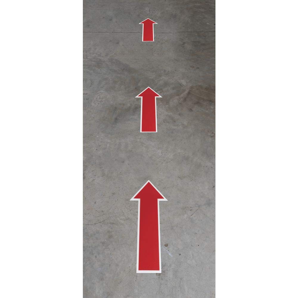 Red/White Removable Vinyl Arrow Floor Decal - 6"L x 3"W by HUBERT – Vinyl, Red, Model SDFG-3X6-ARROW
