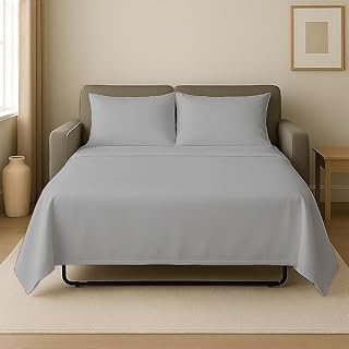 4-piece King Size Sleeper Sofa Bed Sheet Set, Fits Mattresses Up to 6 Drop, Soft & Durable Bedding. Silver King Size (76 x 80 x 6)
