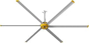 Big Ass Fans E Series 12 ft Industrial 6 Blade Ceiling Fan Gearless Direct Drive Motor, High Volume Low Speed, Wired Wall Remote, 110-125V/1ph - Silver/Yellow