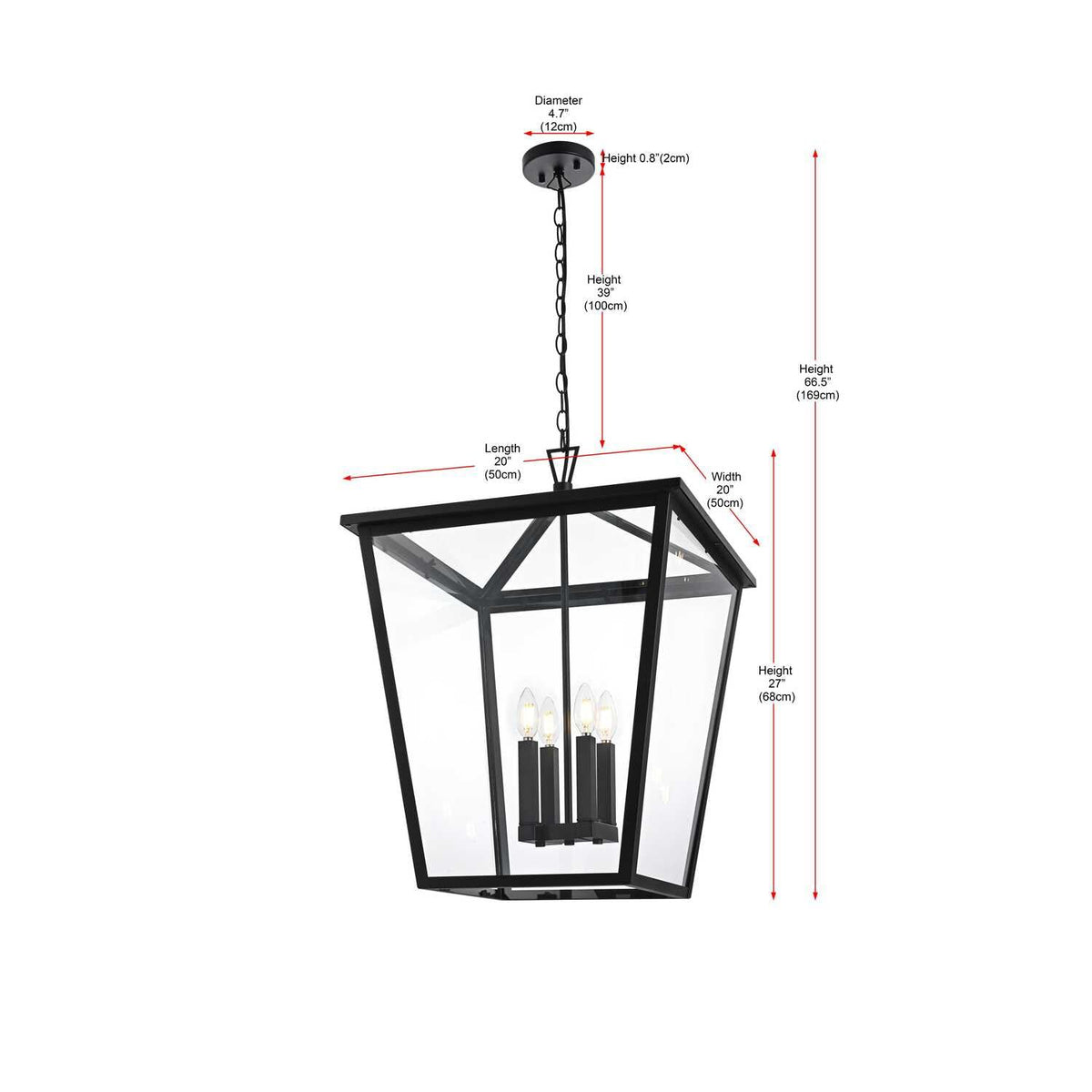 Oxford Four Light Outdoor Pendant Black by Lighting Design – Iron, Black, Model OD334H27BK