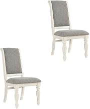 Furnifact Solid Wood Upholstered Dining Chairs Set of 2, Kitchen Chairs and Upholstered Dining Chair for Dining Room Table, White