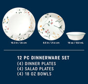 Vitrelle Signature Wildflower Scatter 12-Piece Dinnerware Set by Corelle – 12 piece, Vitrelle glass, Pack of 12, Model 1150476