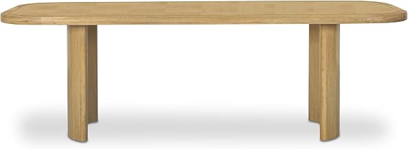 Mallory Dining Table, Marquetry Checkered Top, Solid Oak, Curved Pedestal Legs, Seats Eight, Natural