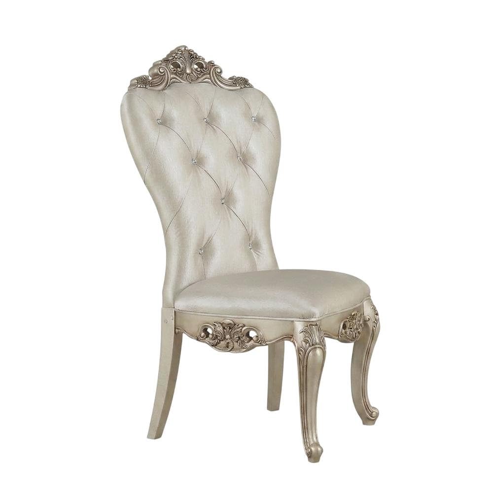 Fabric-Upholstered Side Chair with Wooden Legs by Furnifact – Wood, Cream Fabric, Golden Ivory, Pack of 2