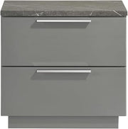 Elara Nightstand ¨C Two-Tone High-Gloss Marble & Lacquer Finish with Red Velvet-Lined Drawers and Metal-Finished Legs- Gray Same as B009P309299 (CA Inventory)