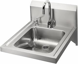 Krowne HS-51 Hand Sink, Wall Mount, 14"W x 16" Front-to-Back x 5" deep Bowl, Single Hole Hands Free Electronic Sensor Faucet, 6" gooseneck spout, Deck Mount soap Dispenser