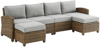 Brown Wicker Patio Sectional 4 Piece Set, Outdoor Couch with Gray Cushions, Two Loveseats and Ottomans for Porch, Balcony, or Garden